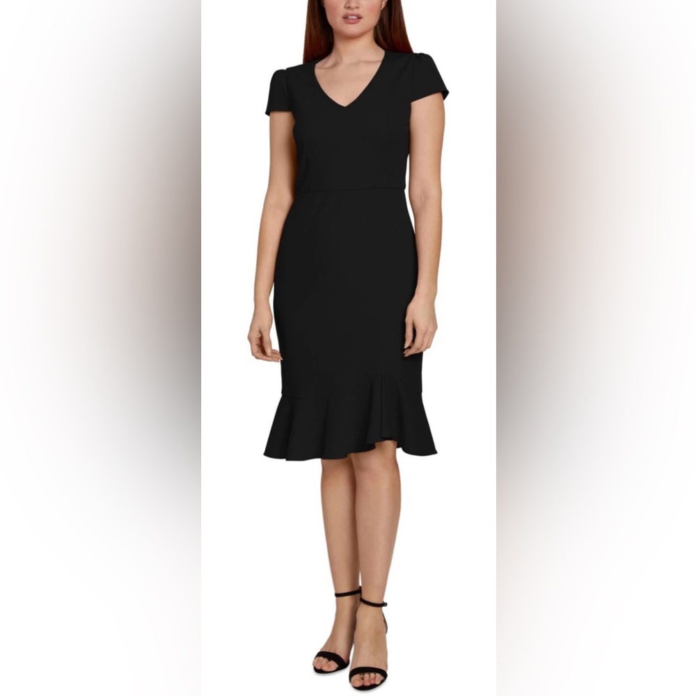 Sage Collective Womens Black Scuba Crepe Asymmetrical Cap Sleeve Dress 10 Formal